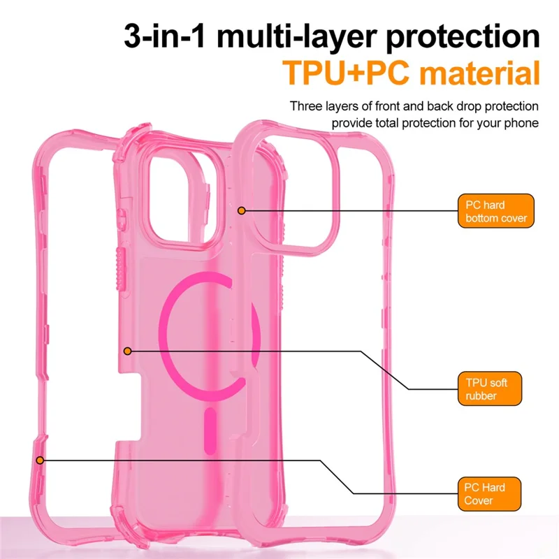 For iPhone 14 Pro Max Magnetic Phone Case Soft-touch 2-in-1 PC+TPU Shockproof Cover Compatible with MagSafe - Hot Pink