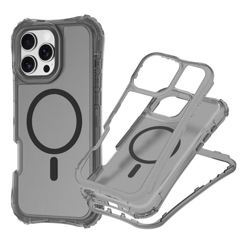 For iPhone 14 Pro Magnetic Phone Case Soft-touch 2-in-1 PC+TPU Shockproof Cover Compatible with MagSafe - Black