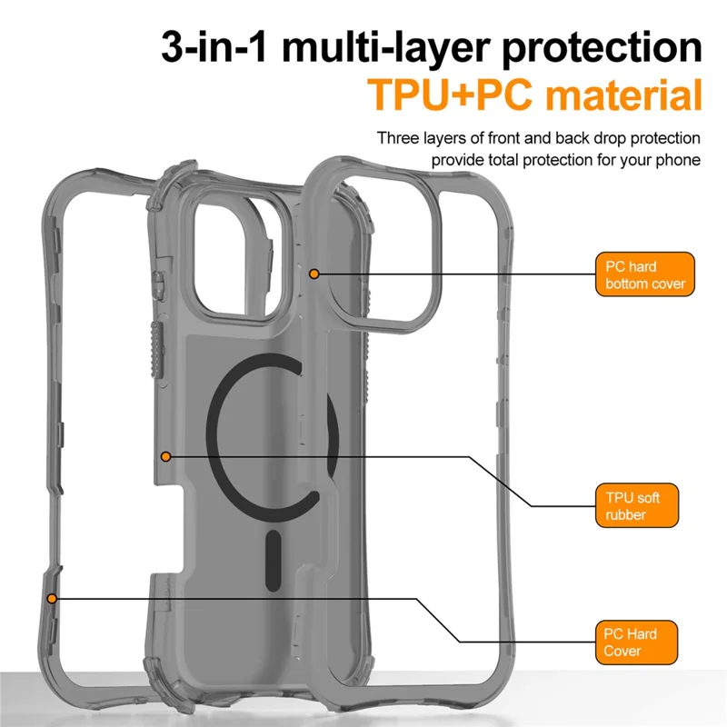 For iPhone 13 Pro Max Magnetic Phone Case Soft-touch 2-in-1 PC+TPU Shockproof Cover Compatible with MagSafe - Black