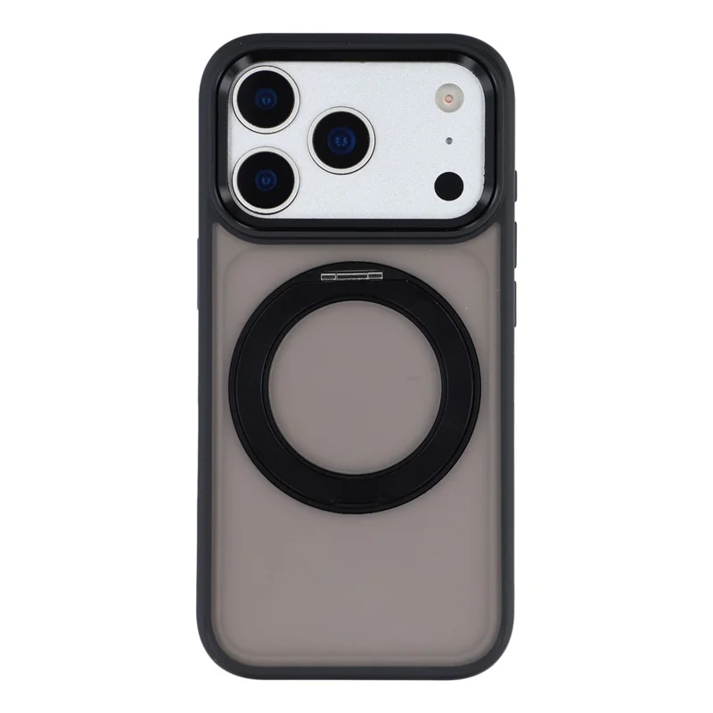 غطاء لهاتف iPhone 17 Pro Max مع حامل قابل للدوران، غطاء خلفي مات من مادة TPU + PC مقاوم للانزلاق - أسود