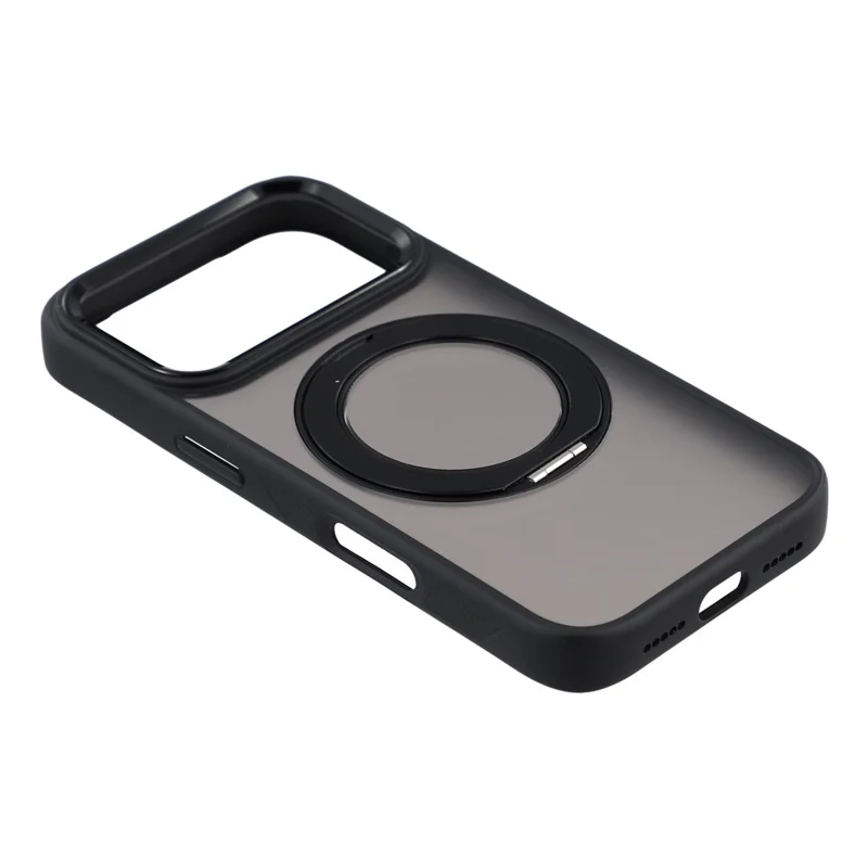 غطاء لهاتف iPhone 17 Pro Max مع حامل قابل للدوران، غطاء خلفي مات من مادة TPU + PC مقاوم للانزلاق - أسود