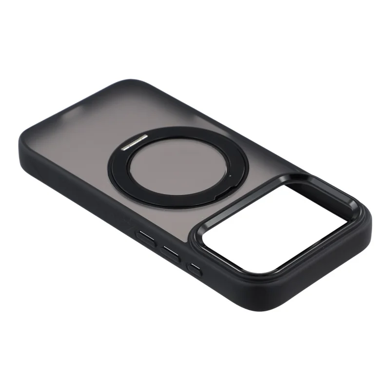 غطاء لهاتف iPhone 17 Pro Max مع حامل قابل للدوران، غطاء خلفي مات من مادة TPU + PC مقاوم للانزلاق - أسود
