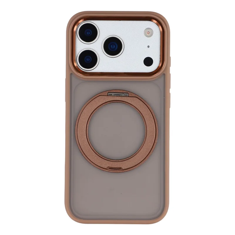 غطاء لهاتف iPhone 17 Pro مع حامل دوار من مادة TPU + PC مقاوم للانزلاق بلون مات - ذهبي
