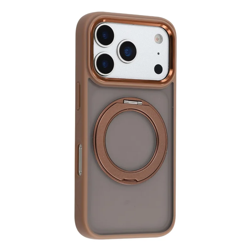 غطاء لهاتف iPhone 17 Pro مع حامل دوار من مادة TPU + PC مقاوم للانزلاق بلون مات - ذهبي