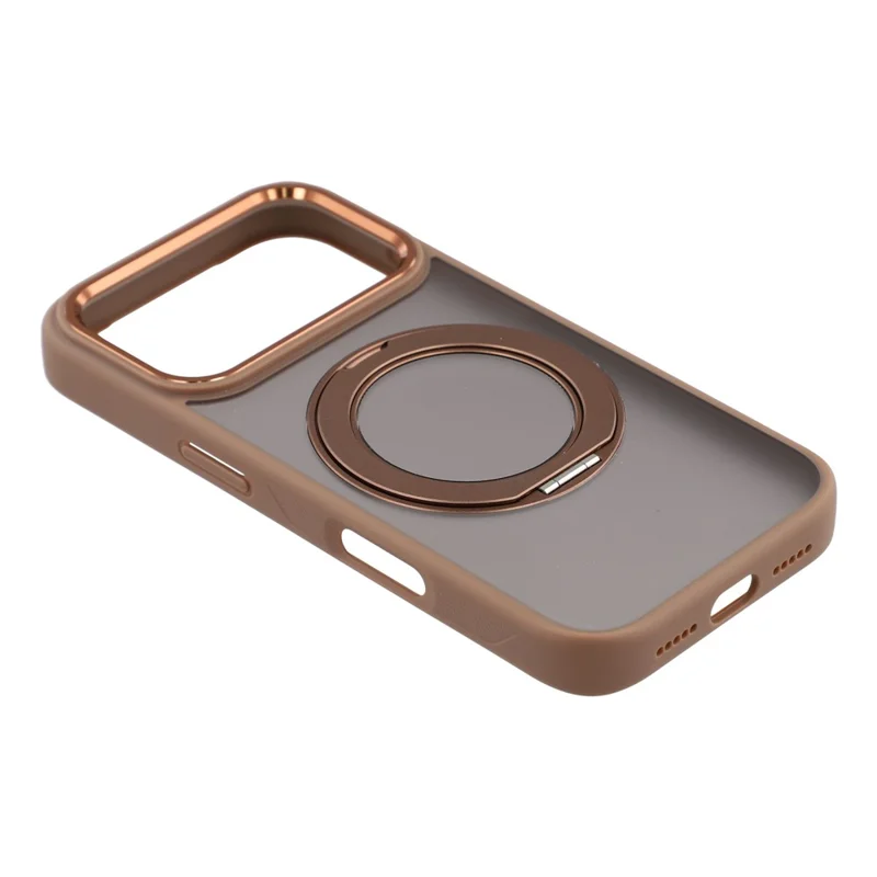 غطاء لهاتف iPhone 17 Pro مع حامل دوار من مادة TPU + PC مقاوم للانزلاق بلون مات - ذهبي