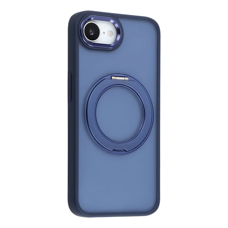 Coque pour iPhone 17e / 16e avec pied pivotant, cadre métallique TPU + PC antidérapante mate - Bleu