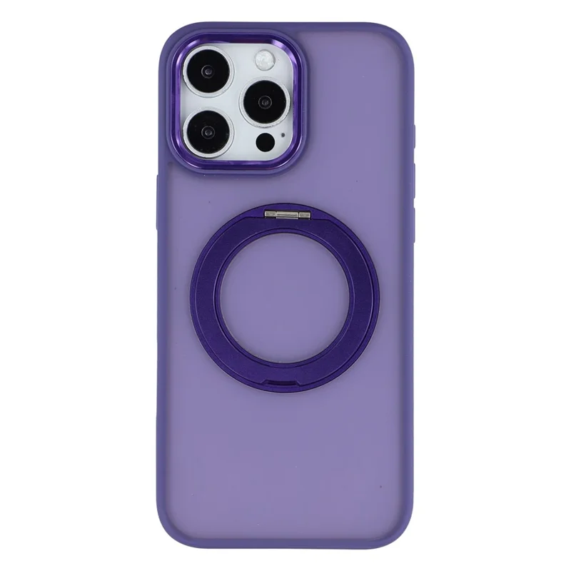 Funda para iPhone 16 Pro con soporte de anillo giratorio, cubierta trasera antideslizante mate de TPU + PC - Morado
