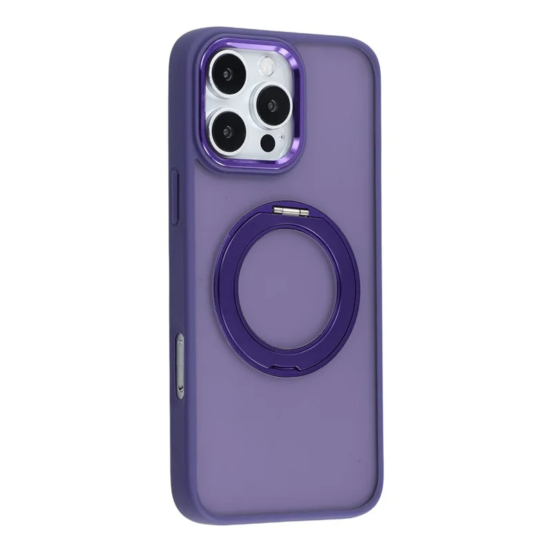 Funda para iPhone 16 Pro con soporte de anillo giratorio, cubierta trasera antideslizante mate de TPU + PC - Morado