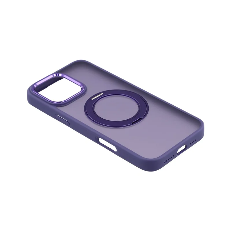 Funda para iPhone 16 Pro con soporte de anillo giratorio, cubierta trasera antideslizante mate de TPU + PC - Morado