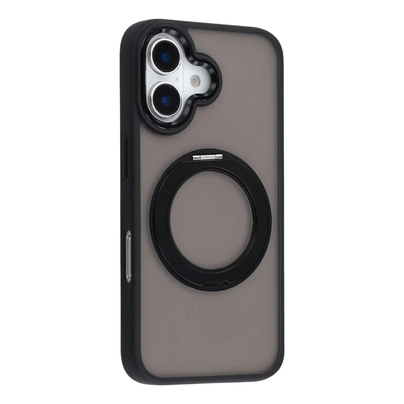 Voor iPhone 16 Hoesje Draaibare Standaard TPU + PC Antislip Matte Telefoonhoes - Zwart