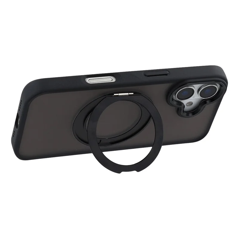 Voor iPhone 16 Hoesje Draaibare Standaard TPU + PC Antislip Matte Telefoonhoes - Zwart