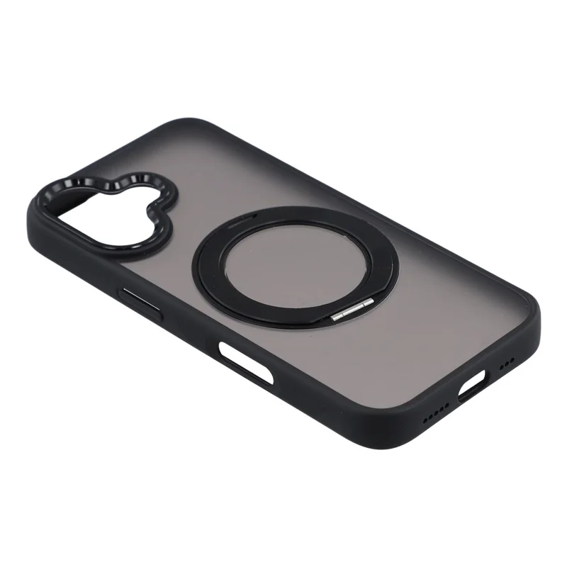 Voor iPhone 16 Hoesje Draaibare Standaard TPU + PC Antislip Matte Telefoonhoes - Zwart