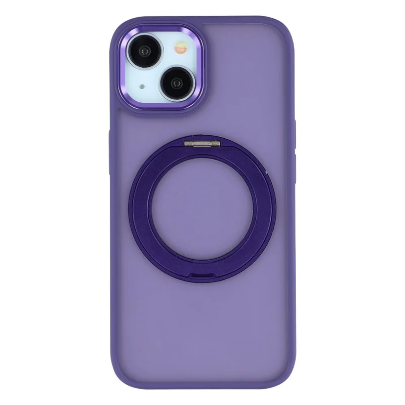 For iPhone 15 Plus / 14 Plus Case Rotating Kickstand TPU + PC Anti-slip Matte Phone Back Cover - Purple