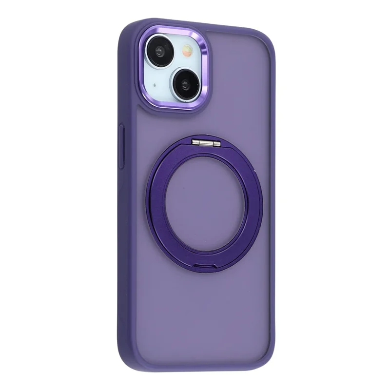 For iPhone 15 Plus / 14 Plus Case Rotating Kickstand TPU + PC Anti-slip Matte Phone Back Cover - Purple