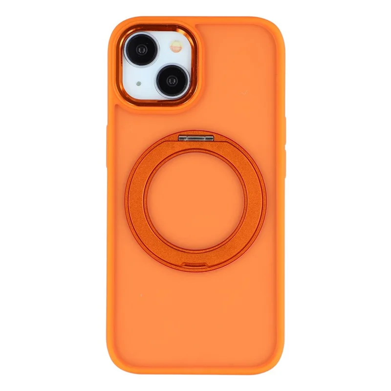 For iPhone 15 Case Rotating Kickstand TPU + PC Anti-slip Matte Phone Back Cover - Orange