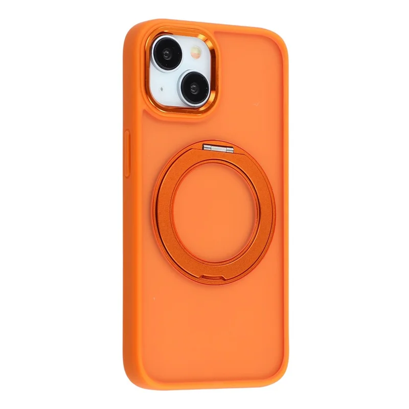 For iPhone 15 Case Rotating Kickstand TPU + PC Anti-slip Matte Phone Back Cover - Orange