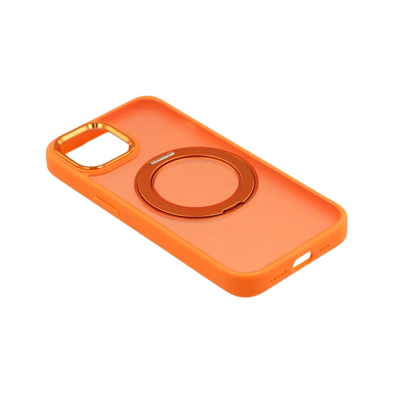 For iPhone 15 Case Rotating Kickstand TPU + PC Anti-slip Matte Phone Back Cover - Orange