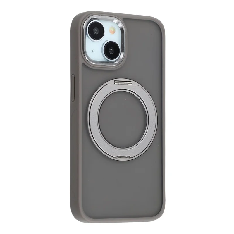 Funda para iPhone 14 con soporte de anillo giratorio, cubierta trasera antideslizante mate de TPU + PC - Gris