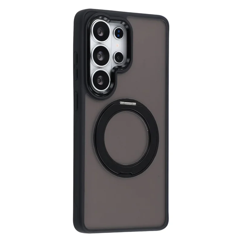 For Samsung Galaxy S25 Ultra Case Rotating Kickstand TPU + PC Anti-slip Matte Phone Back Cover - Black