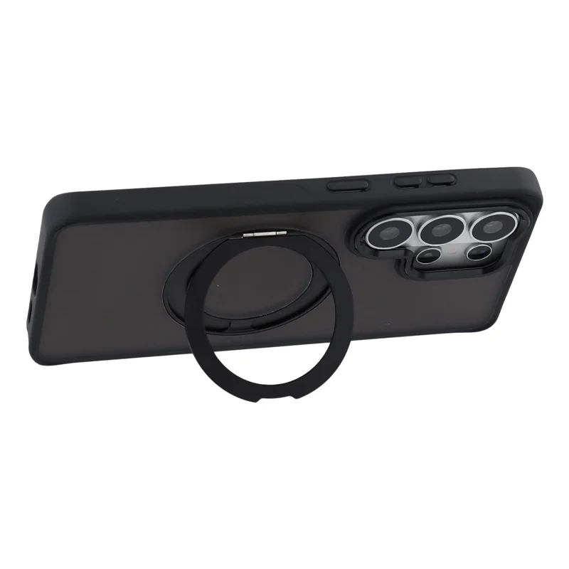 For Samsung Galaxy S25 Ultra Case Rotating Kickstand TPU + PC Anti-slip Matte Phone Back Cover - Black