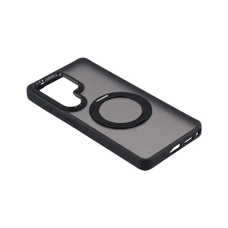 For Samsung Galaxy S25 Ultra Case Rotating Kickstand TPU + PC Anti-slip Matte Phone Back Cover - Black