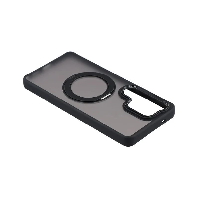 For Samsung Galaxy S25 Ultra Case Rotating Kickstand TPU + PC Anti-slip Matte Phone Back Cover - Black