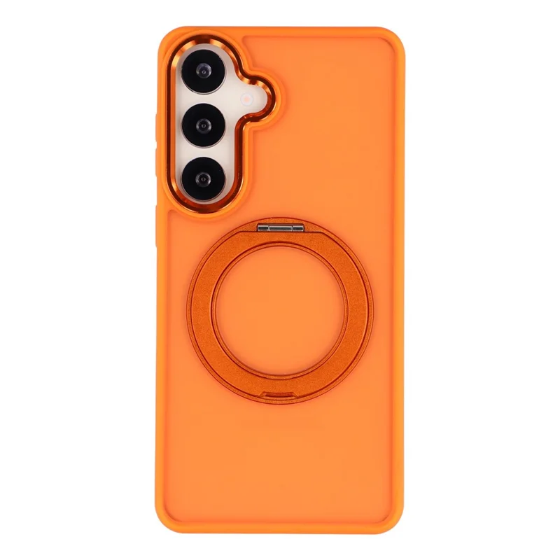 Capa para Samsung Galaxy S25+ com Suporte Giratório TPU + PC, Capa Traseira Mate Antiderrapante - Laranja