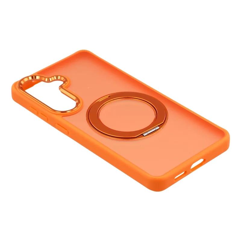 Capa para Samsung Galaxy S25+ com Suporte Giratório TPU + PC, Capa Traseira Mate Antiderrapante - Laranja