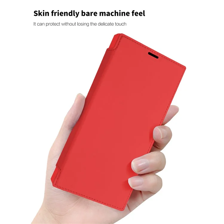 Pour Samsung Galaxy S23 Ultra Anti-collision Card Holder Design Kickstand Liquid Silicone Protective Case Skin-touch Phone Cover - Rouge