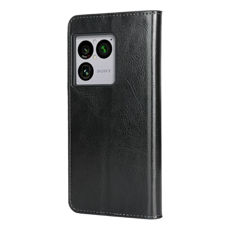Чехол для Sony Xperia 1 VIII, текстура кожи дикой лошади, раскладной, кожаный, с отделением для карт - Черный