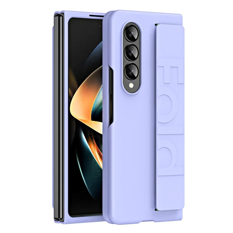 Stoßfestes Gehäuse für Samsung Galaxy Z Fold4 5G Anti-Sturz-Hartkunststoffgehäuse mit Gummimantel und Elastikband - Lila