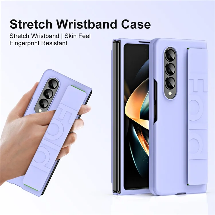 Stoßfestes Gehäuse für Samsung Galaxy Z Fold4 5G Anti-Sturz-Hartkunststoffgehäuse mit Gummimantel und Elastikband - Lila