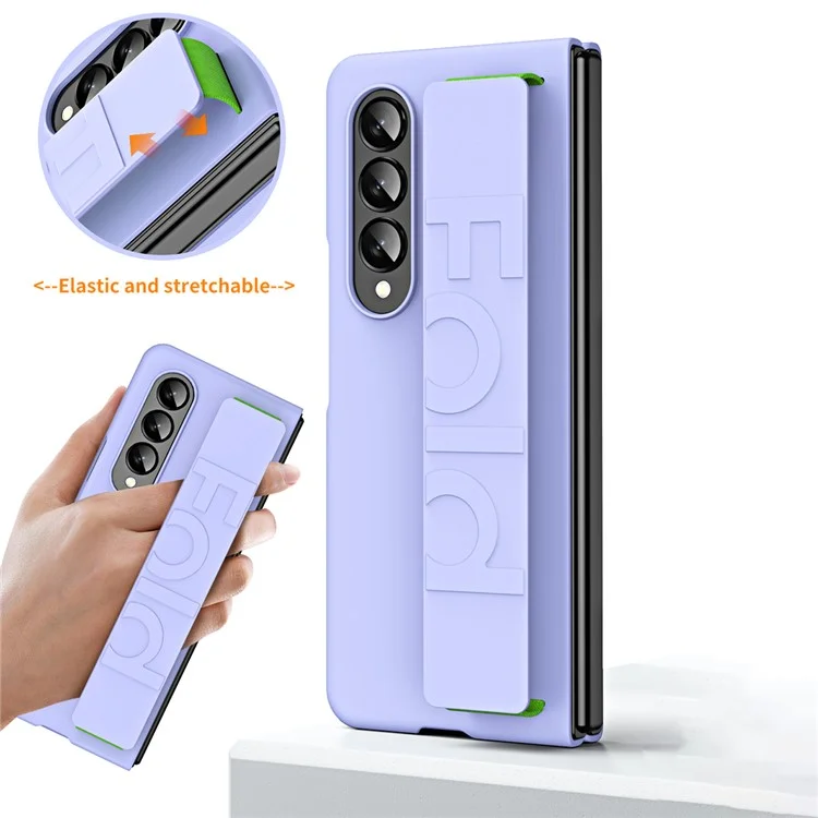 Stoßfestes Gehäuse für Samsung Galaxy Z Fold4 5G Anti-Sturz-Hartkunststoffgehäuse mit Gummimantel und Elastikband - Lila
