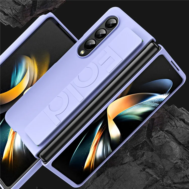 Stoßfestes Gehäuse für Samsung Galaxy Z Fold4 5G Anti-Sturz-Hartkunststoffgehäuse mit Gummimantel und Elastikband - Lila