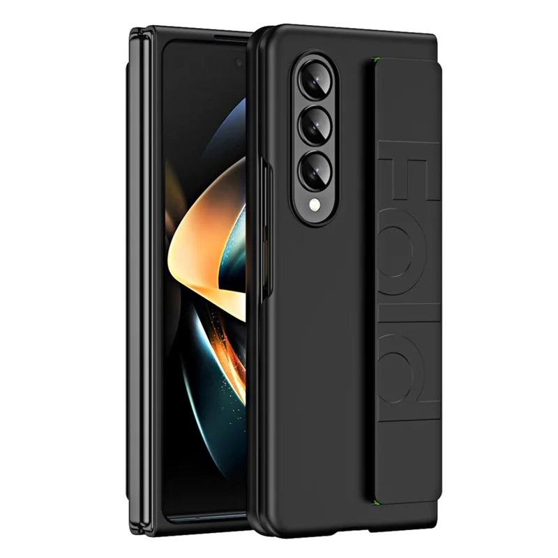 Shockproof Case for Samsung Galaxy Z Fold4 5G Anti-Fall Hard PC Phone Case Rubberized Protective Case with Elastic Strap - Black