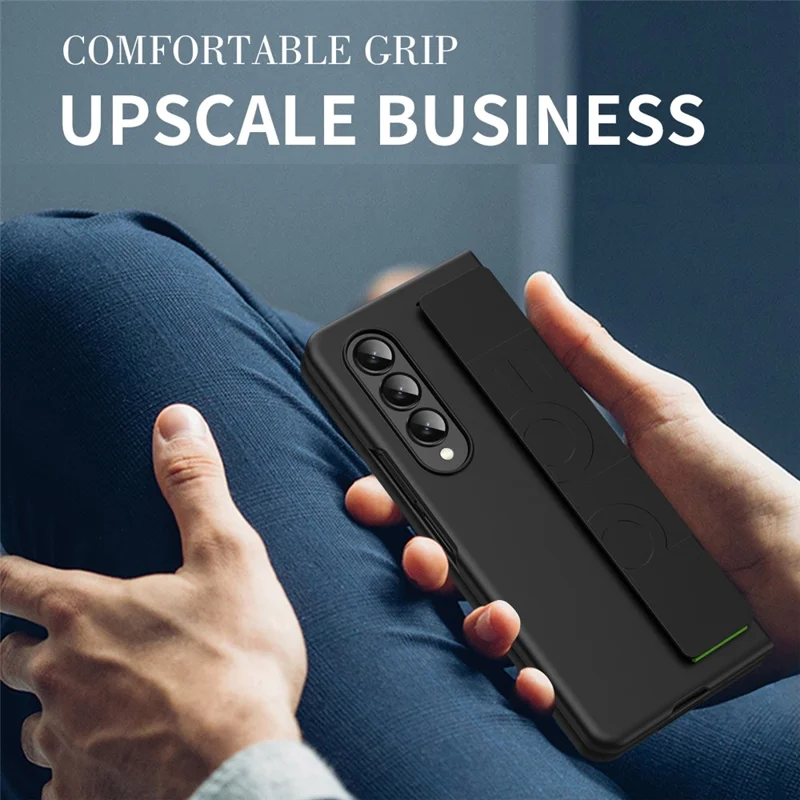 Shockproof Case for Samsung Galaxy Z Fold4 5G Anti-Fall Hard PC Phone Case Rubberized Protective Case with Elastic Strap - Black