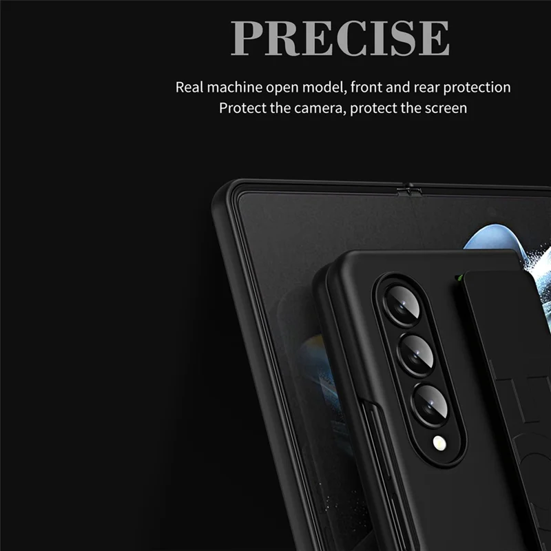 Shockproof Case for Samsung Galaxy Z Fold4 5G Anti-Fall Hard PC Phone Case Rubberized Protective Case with Elastic Strap - Black