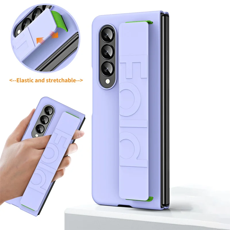 Shockproof Case for Samsung Galaxy Z Fold4 5G Anti-Fall Hard PC Phone Case Rubberized Protective Case with Elastic Strap - Black