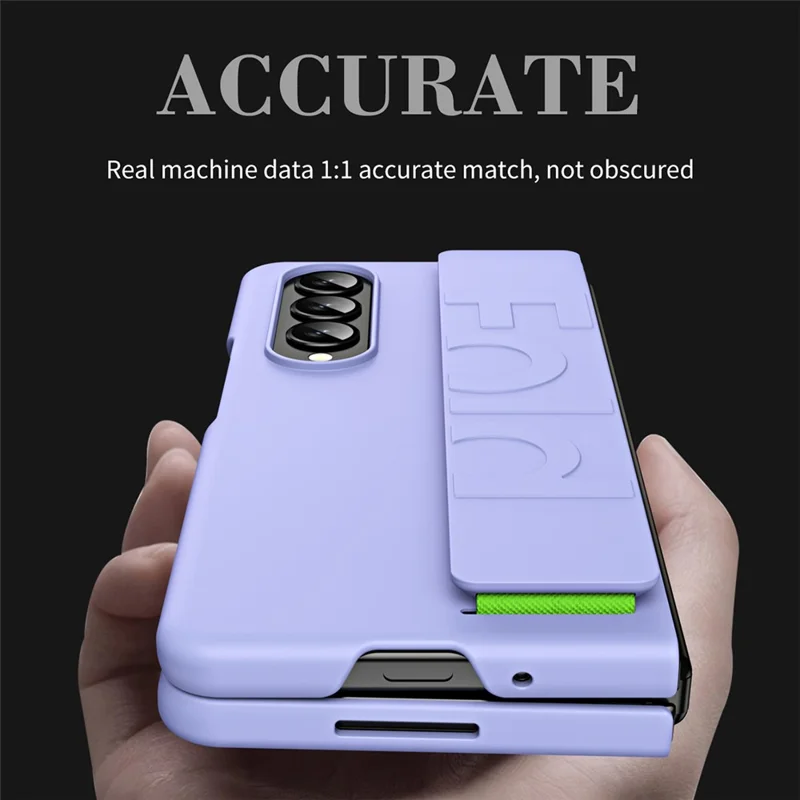 Shockproof Case for Samsung Galaxy Z Fold4 5G Anti-Fall Hard PC Phone Case Rubberized Protective Case with Elastic Strap - Black