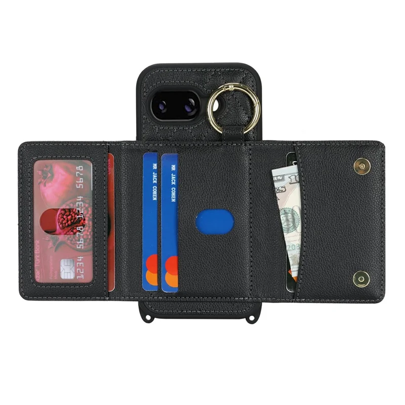 Telefoonhoesje voor Google Pixel 10a met Lanyard / Spiegeltje / Kaarthouder met Rasterpatroon en RFID-blokkering - Zwart