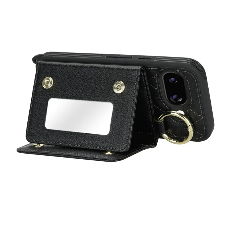 Telefoonhoesje voor Google Pixel 10a met Lanyard / Spiegeltje / Kaarthouder met Rasterpatroon en RFID-blokkering - Zwart