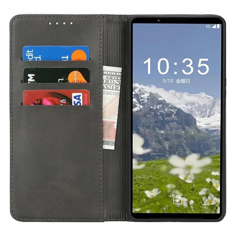 Etui na Sony Xperia 1 VIII, etui na telefon z magnesem z białej skóry z teksturą cielęca PU - Czarny