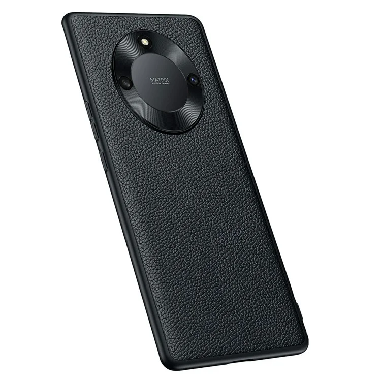 Protective Case for Honor X40 5G Anti-Drop Phone Shell Soft TPU + PC + Cowhide Leather Coated Phone Case with Metal Lens Frame - Black