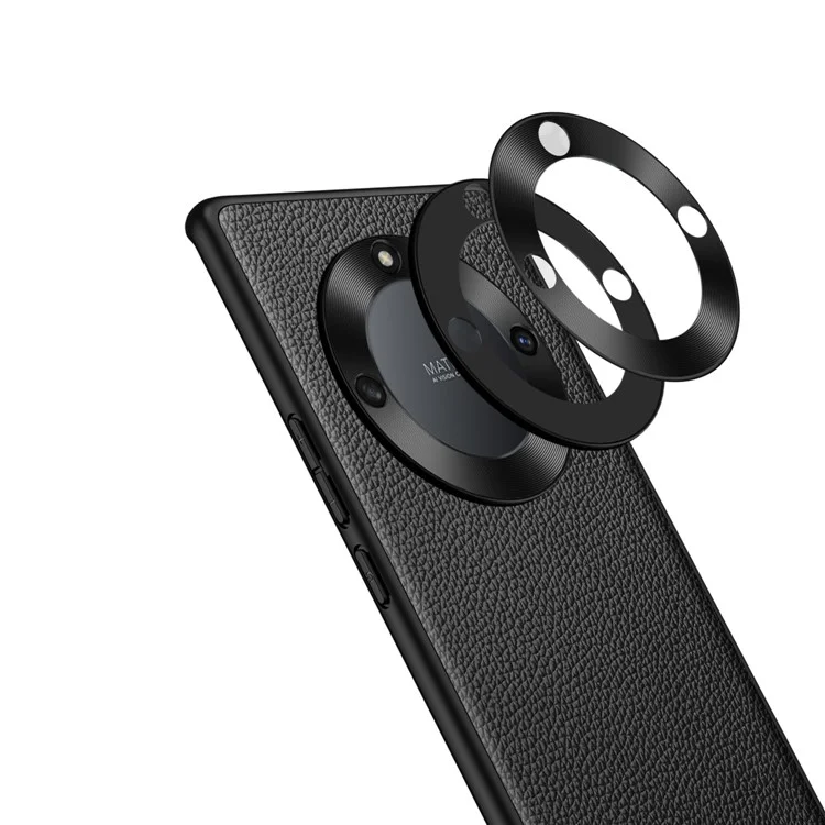 Protective Case for Honor X40 5G Anti-Drop Phone Shell Soft TPU + PC + Cowhide Leather Coated Phone Case with Metal Lens Frame - Black