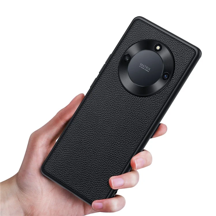 Protective Case for Honor X40 5G Anti-Drop Phone Shell Soft TPU + PC + Cowhide Leather Coated Phone Case with Metal Lens Frame - Black