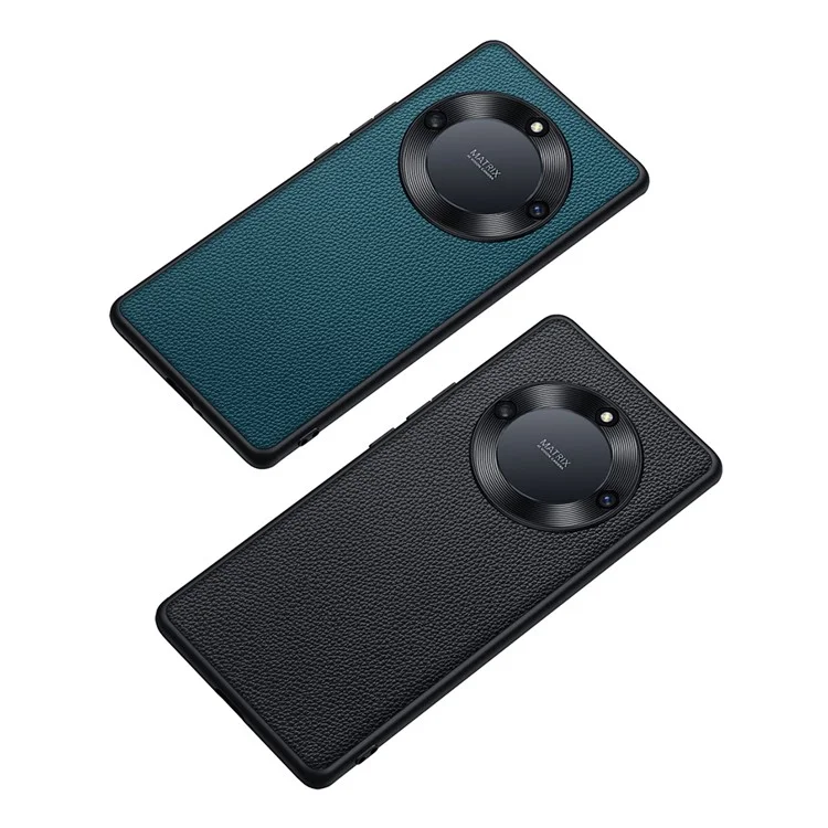 Protective Case for Honor X40 5G Anti-Drop Phone Shell Soft TPU + PC + Cowhide Leather Coated Phone Case with Metal Lens Frame - Black