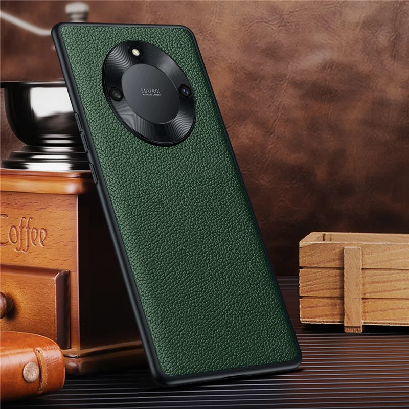 Protective Case for Honor X40 5G Anti-Drop Phone Shell Soft TPU + PC + Cowhide Leather Coated Phone Case with Metal Lens Frame - Olive Green