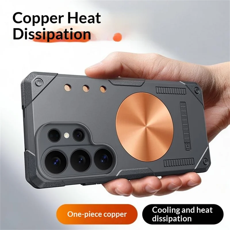 For Samsung Galaxy S26 Ultra Case Copper Heat Dissipation TPU + Metal Cooling Phone Cover Support Magnetic Car Mount - Grey - 2