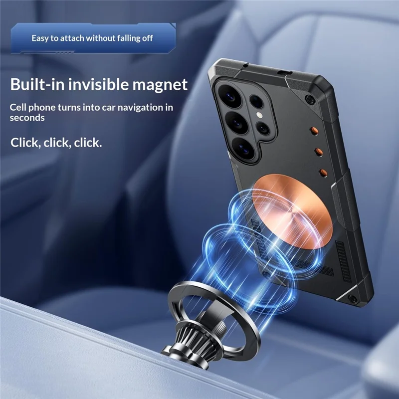 For Samsung Galaxy S26 Ultra Case Copper Heat Dissipation TPU + Metal Cooling Phone Cover Support Magnetic Car Mount - Grey - 7