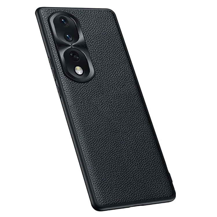Custodia Per lo Shock Per Honor 80 Pro 5G Custodia Per Telefono Anti-Fall TPU Morbido TPU + PC + Cowhide in Pelle Conchiglia Con Rivestimento in Metallo Con Telaio di Lente in Metallo - Nero